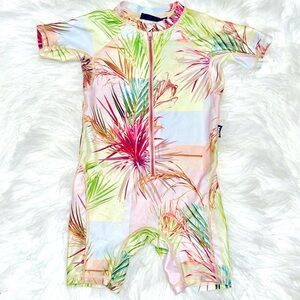 Molo Pink and Green Jungle Floral Tropical Rashguard Swimwear 86/92 Euro
